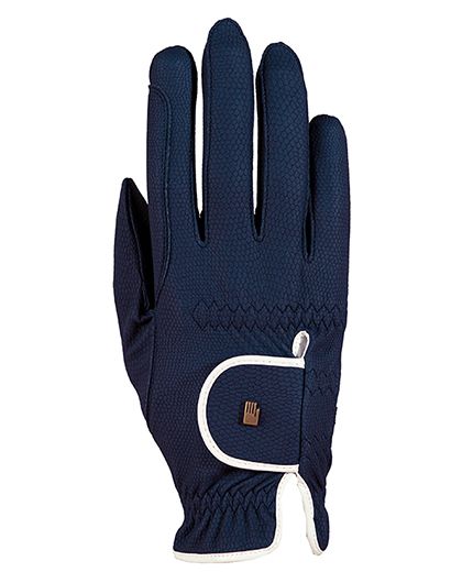 Roeckl Lona grip ridehandsker i navy/white – let og åndbart materiale med velcrolukning og kontrastfarve, str. 6–8,5